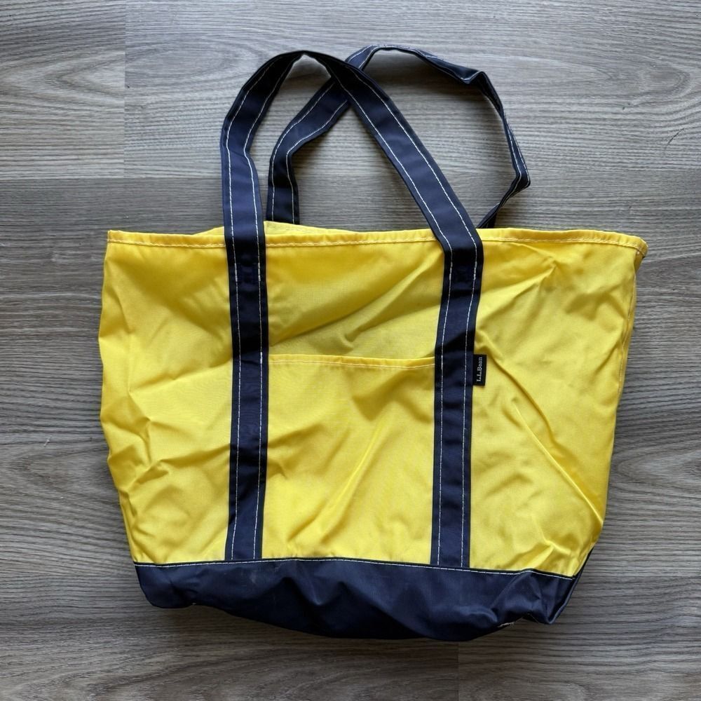 Vintage LL Bean Boat And Tote Bag Medium Yellow Blue Nylon 80s 90s Rare
